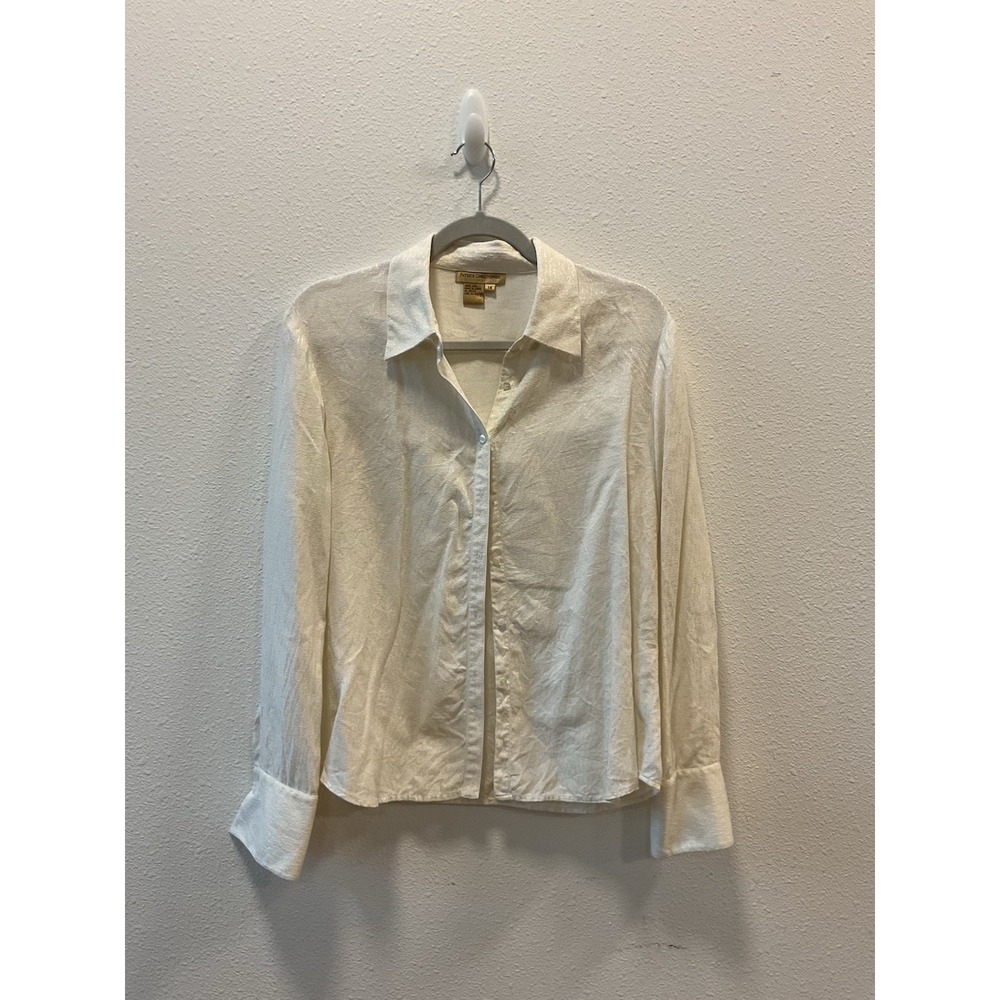 Patrick Christopher 100% Silk Blouse Size 14 Cream White Long Sleeve Blouse